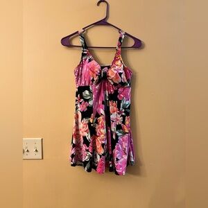Bal Harbour Women's One Piece Swimsuit Floral Front Tie Knot Size 10